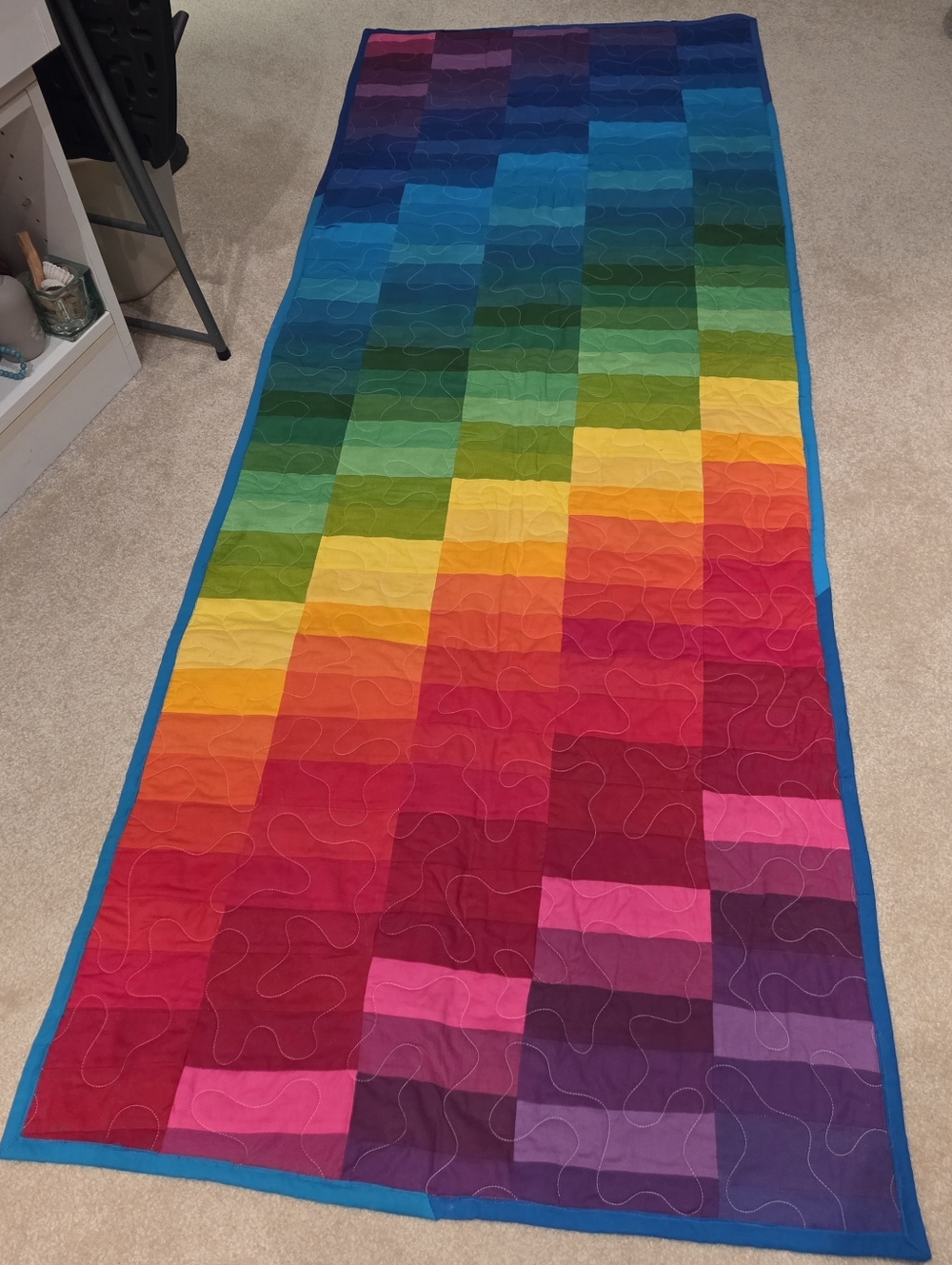 Vibrant Rainbow Gradient Quilt Runner, Wall Textile Hand Quilted